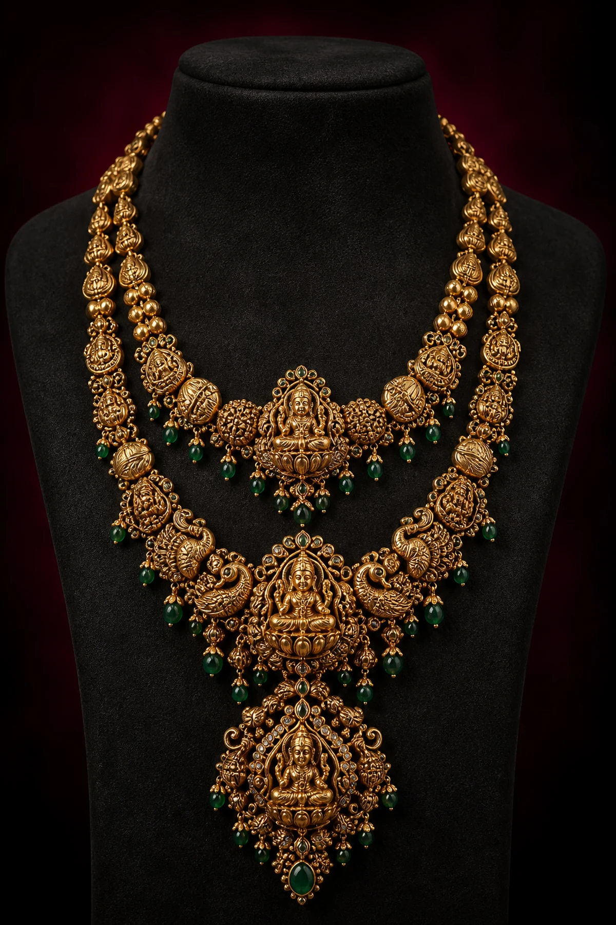 Temple-style bridal haar with emerald drops