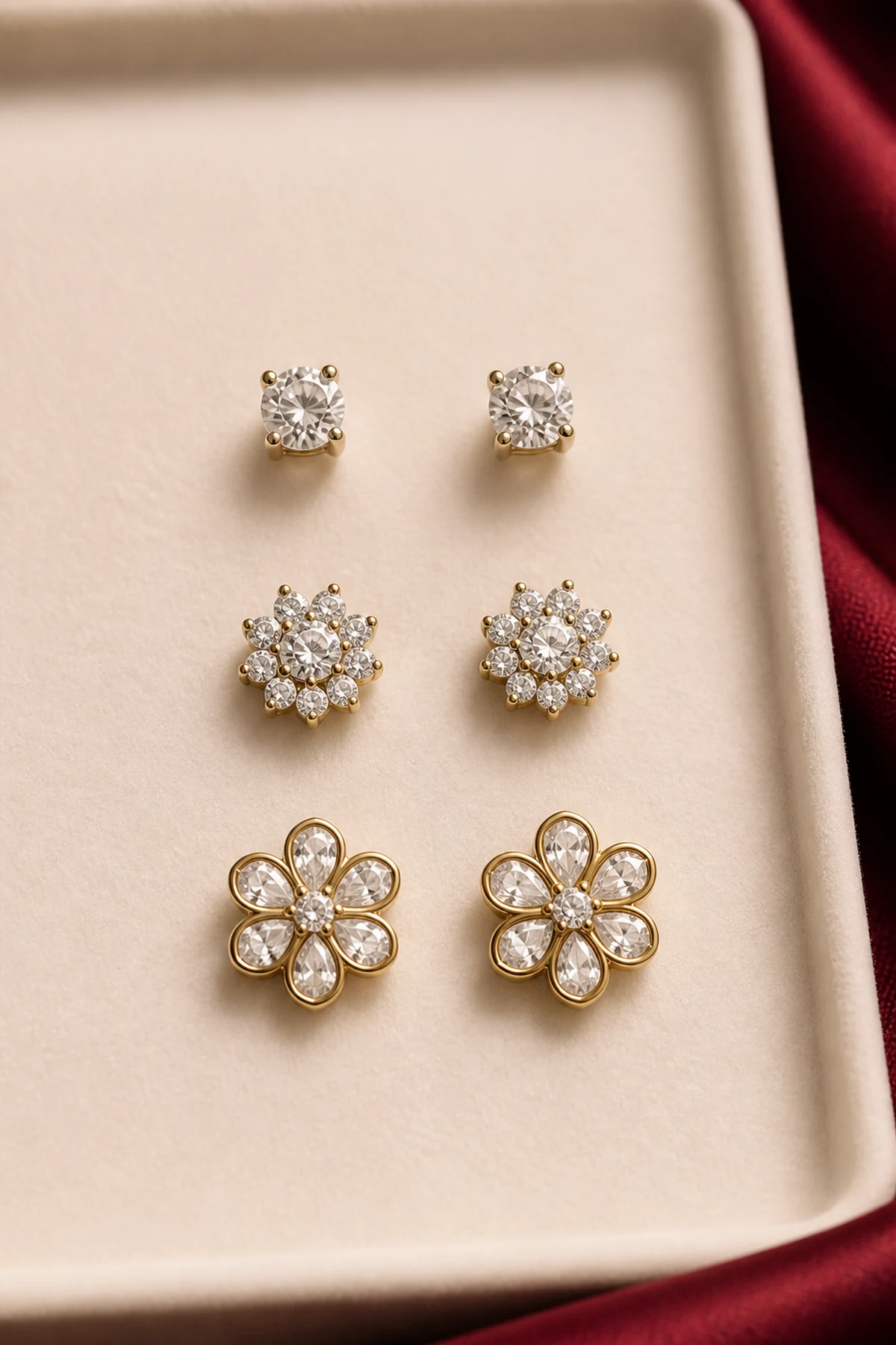 Diamond and polki stud earring pairs