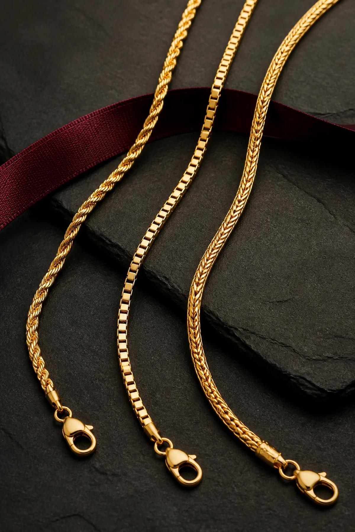 Three 22K gold chain styles