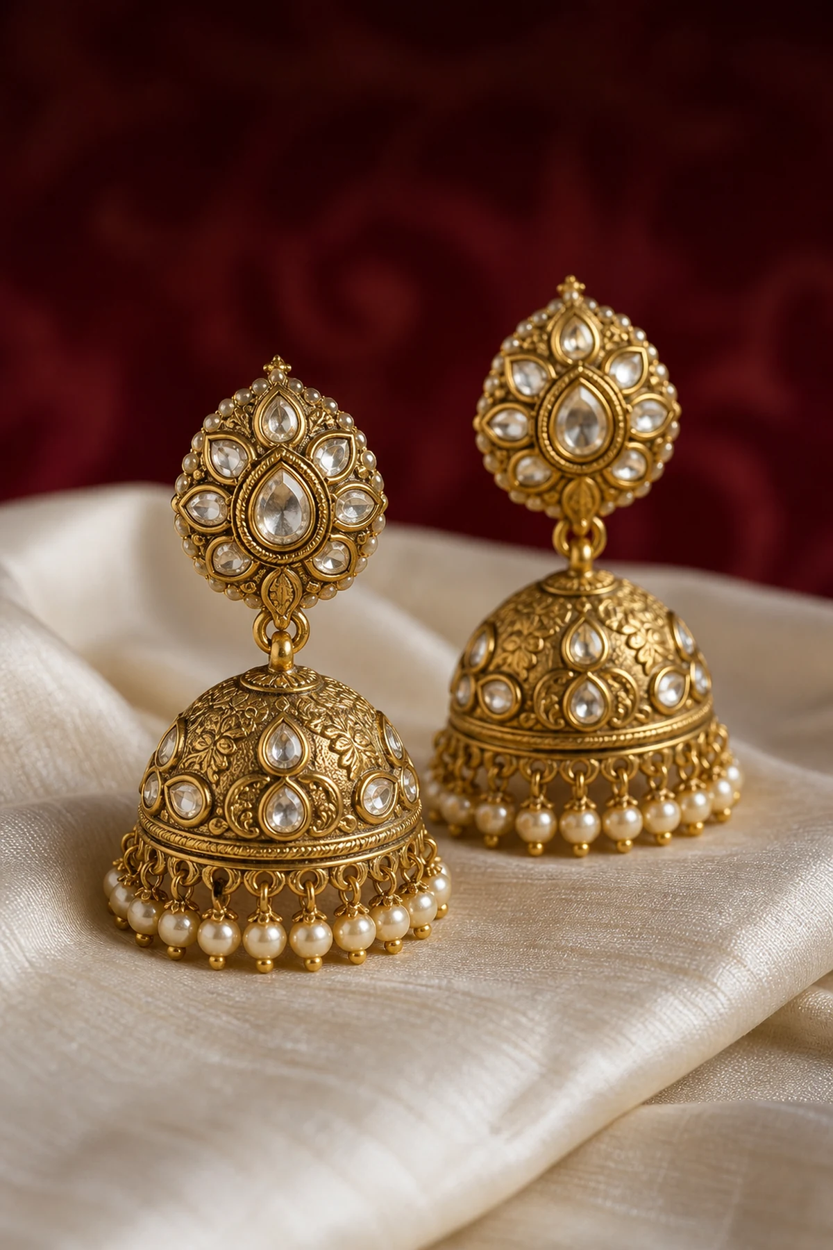 Pair of traditional kundan jhumka earrings